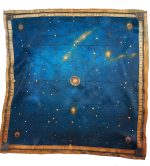 CELESTIAL BLUE ANTIQUE STAR MAP SILK SATIN SQUARE SCARF - Image 2