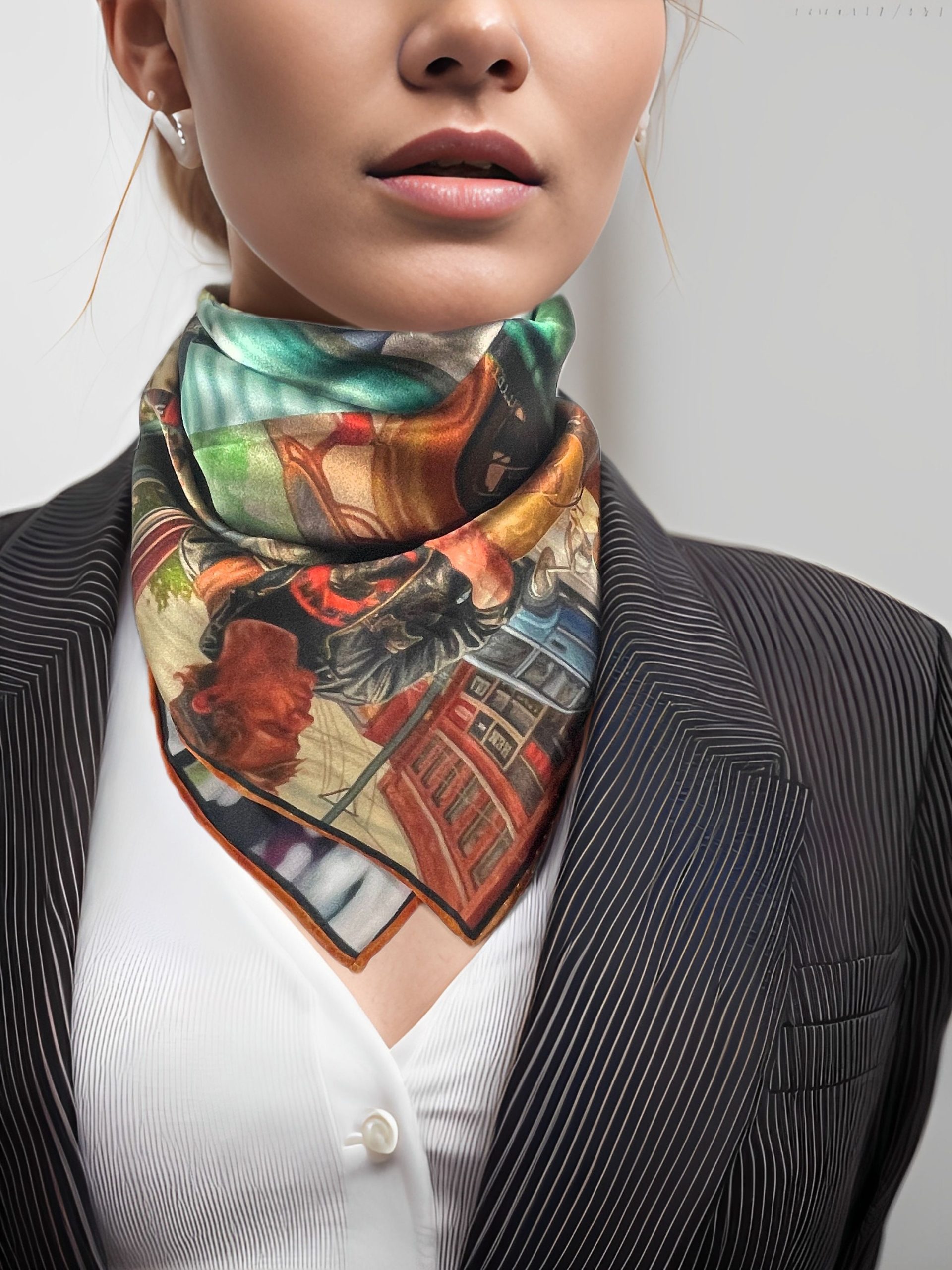BYRy181995gl-1.jpg VINTAGE STREET GUITARIST PHOTO COLLAGE SILK SATIN SQUARE SCARF - Image 1