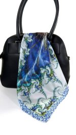 ROYAL BLUE PEACOCK FEATHER FRACTAL SILK SATIN SQUARE SCARF - Image 4