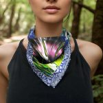 ROYAL BLUE PEACOCK FEATHER FRACTAL SILK SATIN SQUARE SCARF - Image 5