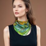 ANTIQUE TEAL GOLD ORNAMENTAL MOSAIC SILK SATIN SQUARE SCARF
