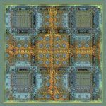 ANTIQUE TEAL GOLD ORNAMENTAL MOSAIC SILK SATIN SQUARE SCARF - Image 2