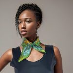 ANTIQUE TEAL GOLD ORNAMENTAL MOSAIC SILK SATIN SQUARE SCARF - Image 3