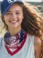 PATRIOTIC STARS AND STRIPES WAVE SILK SATIN SQUARE SCARF - Image 3