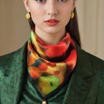 CRIMSON FANTASY CREATURE GARDEN SILK SATIN SQUARE SCARF