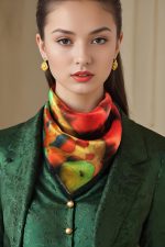 CRIMSON FANTASY CREATURE GARDEN SILK SATIN SQUARE SCARF
