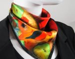 CRIMSON FANTASY CREATURE GARDEN SILK SATIN SQUARE SCARF - Image 4