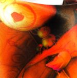 CRIMSON FANTASY CREATURE GARDEN SILK SATIN SQUARE SCARF - Image 3