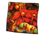 CRIMSON FANTASY CREATURE GARDEN SILK SATIN SQUARE SCARF - Image 2