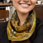 GOLDEN GEOMETRIC JEWEL KALEIDOSCOPE SILK SATIN SQUARE SCARF