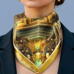 GOLDEN GEOMETRIC JEWEL KALEIDOSCOPE SILK SATIN SQUARE SCARF - Image 4