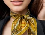 GOLDEN GEOMETRIC JEWEL KALEIDOSCOPE SILK SATIN SQUARE SCARF - Image 3