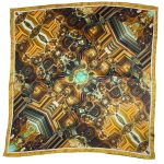 GOLDEN GEOMETRIC JEWEL KALEIDOSCOPE SILK SATIN SQUARE SCARF - Image 2