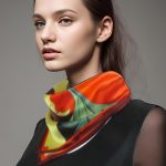 FIERY RED ABSTRACT FLORAL SILK SATIN SQUARE SCARF