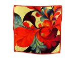 FIERY RED ABSTRACT FLORAL SILK SATIN SQUARE SCARF - Image 2