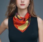 FIERY RED ABSTRACT FLORAL SILK SATIN SQUARE SCARF - Image 5