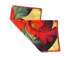 FIERY RED ABSTRACT FLORAL SILK SATIN SQUARE SCARF - Image 3