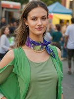 DREAMY LAVENDER BLUE ABSTRACT FLORAL SILK SATIN SQUARE SCARF - Image 4