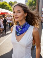 DREAMY LAVENDER BLUE ABSTRACT FLORAL SILK SATIN SQUARE SCARF - Image 5