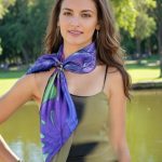 DREAMY LAVENDER BLUE ABSTRACT FLORAL SILK SATIN SQUARE SCARF - Image 6
