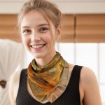 CORAL ORANGE ARCHITECTURAL DOME SILK SATIN SQUARE SCARF