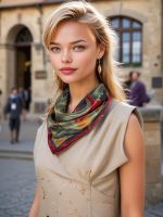 CRIMSON GOLD BAROQUE ACANTHUS SILK SATIN SQUARE SCARF