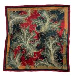CRIMSON GOLD BAROQUE ACANTHUS SILK SATIN SQUARE SCARF - Image 2