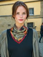 CRIMSON GOLD BAROQUE ACANTHUS SILK SATIN SQUARE SCARF - Image 6