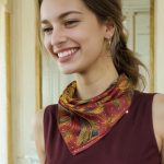 BURGUNDY GOLDEN FEATHER FOLIAGE SILK SATIN SQUARE SCARF
