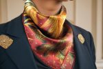 BURGUNDY GOLDEN FEATHER FOLIAGE SILK SATIN SQUARE SCARF - Image 4