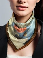 VINTAGE HOT AIR BALLOON SEASIDE SILK SATIN SQUARE SCARF
