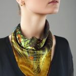 AMBER ARCHITECTURAL SPIRAL SILK SATIN SQUARE SCARF