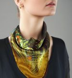 AMBER ARCHITECTURAL SPIRAL SILK SATIN SQUARE SCARF