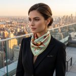ROSE GOLD FRACTAL FEATHER SILK SATIN SQUARE SCARF