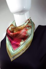 ROSE GOLD FRACTAL FEATHER SILK SATIN SQUARE SCARF - Image 3