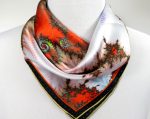 SCARLET FRACTAL GARDEN SILK SATIN SQUARE SCARF - Image 3