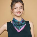 VIBRANT TURQUOISE PAISLEY FLORAL SILK SATIN SQUARE SCARF