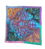 VIBRANT TURQUOISE PAISLEY FLORAL SILK SATIN SQUARE SCARF - Image 2
