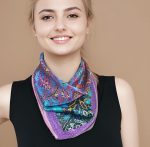 VIBRANT TURQUOISE PAISLEY FLORAL SILK SATIN SQUARE SCARF - Image 3
