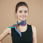 VIBRANT TURQUOISE PAISLEY FLORAL SILK SATIN SQUARE SCARF - Image 4
