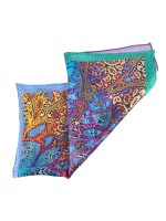 VIBRANT TURQUOISE PAISLEY FLORAL SILK SATIN SQUARE SCARF - Image 5