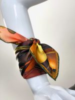 AUTUMN ORANGE SURREAL BOTANICAL SILK SATIN SQUARE SCARF - Image 3