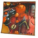 AUTUMN ORANGE SURREAL BOTANICAL SILK SATIN SQUARE SCARF - Image 2