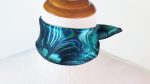 MIDNIGHT TEAL FEATHERED BLOSSOM SILK SATIN SQUARE SCARF - Image 5
