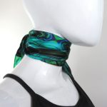 MIDNIGHT TEAL FEATHERED BLOSSOM SILK SATIN SQUARE SCARF - Image 6