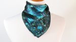 MIDNIGHT TEAL FEATHERED BLOSSOM SILK SATIN SQUARE SCARF - Image 3