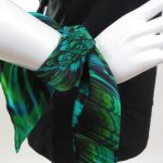 MIDNIGHT TEAL FEATHERED BLOSSOM SILK SATIN SQUARE SCARF - Image 4