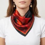 EMBER ORANGE FRACTAL PLUME SILK SATIN SQUARE SCARF