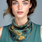 TURQUOISE GOLD TREE OF LIFE SILK SATIN SQUARE SCARF