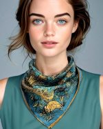 TURQUOISE GOLD TREE OF LIFE SILK SATIN SQUARE SCARF